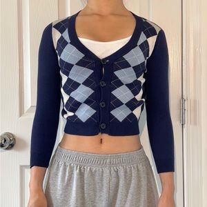 Cropped Argyle Cardigan
